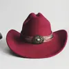 Sombrero Vaquero de Estilo Étnico Nuevo Transfronterizo, Sombrero de Fieltro Otoño e Invierno para Hombres y Mujeres, Sombrero Vaquero de Ala Ancha Turquesa
