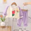 Menina estilo ocidental outono 2024 primavera e outono novo bebê menina casual uniforme de beisebol cardigan de flores três peças atacado