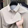 Camisa Polo masculina de manga longa sem costura para outono, cor sólida com carcela colorida e botões de pressão, top masculino casual e confortável