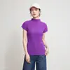 Camiseta Básica Lisa Texturizada Plissada Estilo Japonês com Gola Alta Meia, Mangas Curtas Leves que Cobrem os Ombros, Top Elástico Ajustado com Franzidos Fábrica