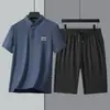 Traje Casual para Hombre Solapa Mediana Edad Elegante Dos Piezas Negocios Camisa Polo Seda de Hielo Manga Corta Holgado Papá Verano 20