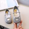 Sapatos de Couro para Meninas, Novos Sapatos Infantis Estilo Primavera, Sapatilhas de Moda Quadradas Elegantes, Sapatilhas Planas Slip-On Antiderrapantes com Strass