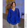 Suéter azul Klein para mujer, prenda exterior holgada, otoño e invierno, nuevo suéter con cuello en V de estilo relajado y suave de Mauhair