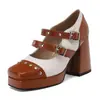Zapatos Mary Jane para Mujer Remache Combinación de Colores Impermeable Plataforma Suela Gruesa Tacón Grueso Tacón Súper Alto Hebilla de Doble Correa Zapatos de Tacón Alto para Mujer
