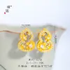Mesmo estilo da Puzuo Gold Shop, ouro fosco oco cravejado com diamantes pequeno colar brincos anel de flor de osmanthus para mulheres joias de alta qualidade