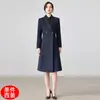 Abrigo de lana profesional negro para recepción formal de invierno, longitud media hasta la rodilla, ropa de trabajo para joyería, abrigo de lana para mujer