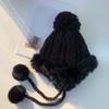 Chapéu de Lã Fofo e Versátil para Mulheres no Outono e Inverno Novo Chapéu de Monstro Tricotado à Mão Capuz para Proteção Auricular de Ciclismo para Heattech