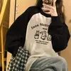 Moletom com Manga Raglan de Cor Contrastante e Gola Redonda Outono e Inverno Feminino 2025 Novo Veludo Engrossado Retrô Casual Pulôver Top Tendência