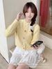 2025 Original Suéter Cardigan Tricotado Colorido com Bordado Doce Torcido Botão Raglan Slim Chique Outono para Mulheres