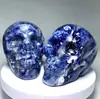 Pedra Crua de Cristal Natural Pedra Listrada Azul Ornamento de Caveira Brinquedo de Mão Peça para Decoração de Casa Sala de Estar Mesa de Escritório