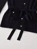 Ropa de mujer de punto con rayas verticales, cinturón y bolsillos, estilo elegante para ir al trabajo, superventas de comercio exterior transfronterizo de Amazon 2026