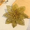 Guirlanda de Natal Decorativa Popular Transfronteiriça com Flores Douradas com Glitter, Decorações de Natal, Cabeças de Flores Douradas Vazadas em Dupla Camada de 15cm