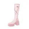 Botas Largas Transpirables de Malla para Mujer 2025 Nuevo Nicho Remache Botas de Montar de Tubo Alto Adelgazantes Botas de Suela Gruesa para Aumentar la Altura