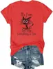 Camiseta Feminina Cross-Border I'Mfineeverythingisfine de Manga Curta com Frases, Solta e Casual