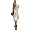 Bolso de hombro de color sólido 100% algodón, vestido con cuello, camiseta holgada de manga corta de longitud media para mujer, moda femenina, comercio exterior al por mayor