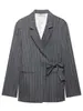 Primavera 2026 Nuevo Blazer Casual Holgado a Rayas Estilo Commuter con Lazo y Cruzado Manga Larga para Mujer