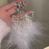 Brincos de Pena Doces Elegantes de Luxo Leve para Mãe e Filha com Pedras Preciosas Exagerados Personalidade Moda Brincos de Pelúcia Fada