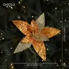 26cm Flor de Natal de Tecido de Alta Qualidade Flor de Simulação Flor com Pó Pegajoso Flor com Pó Dourado Arranjo de Flores Guirlanda para Árvore de Natal Decoração de Rattan