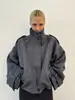 Casaco Curto de Lã Solto Estiloso Feminino Outono Inverno Novo Gola Alta Gola Alta Ombreiras Botão Único Outerwear