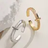 Anillo Abierto de Cruz Minimalista de Diseño Transfronterizo Aogu Chapado en Cobre Oro de 18 Quilates Circonita para Mujer, Anillo Versátil Único Nuevo