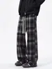 Pantalones a cuadros estilo perezoso para hombre, otoño, holgados, rectos, casuales, modernos, retro, versátiles, juveniles, de pierna ancha