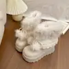 Botas de Nieve Cálidas Retro con Suela Gruesa de Piel para Mujer 2026 Nuevo Estilo Invierno Aumentadoras de Altura Antideslizantes Zapatos de Algodón Engrosados con Terciopelo