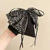 Grampo de Garra para Rabo de Cavalo com Laço de Fita de Cetim com Bolinhas High-End Retro Outono Inverno Novo Grampo para Cabelo Meio Preso na Nuca para Mulheres