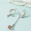 Pendientes Asimétricos de Estrella, Luna y Fresa de Cristal de Zircón Minimalistas Chapados en Oro, Dulces y Lindos, Estilo Japonés