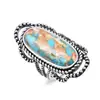 Cao Shi Estilo Bohemio Retro Joyería Estilo Étnico Borde Trenzado de Metal Patrón de Piedra de Imitación Anillo Modelo Nuevo Temu
