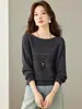 Suéter de tricô de lã ombro a ombro com mangas morcego para mulheres, novo estilo primavera e outono 2026, solto, vazado, blusa de base fina