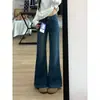 Jeans de pierna microacampanada azul claro, no ajustados, para mujer, otoño 2026, nuevos, de cintura alta, con drapeado, bordados, pantalones acampanados de pierna ancha