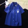 Camisa de manga corta holgada, estilo retro y chic de verano con cuello en contraste de colores, estilo Hong Kong, para hombre y mujer.