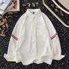 Camisas de Lona Americana de Manga Longa para Homens e Mulheres, Camisas de Marca Tendência com Design Contrastante, Jaquetas Casuais de Verão Estilo College para Casais