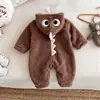 Mameluco con Capucha de Dinosaurio Pequeño para Bebé Ropa Linda para Niños Mameluco Grueso Cálido de Felpa de Coral Body de Manga Larga para Bebé Moderno