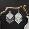 [Selección Premium] Pendientes Estilo Étnico de Minorías Vintage con Plata de Minorías Étnicas, Pendientes Largos Colgantes Florales Estilo Bohemio Único