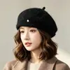 Boina de lana de cordero Melard, boina cálida de otoño e invierno para mujer, gorro de pintor, adelgazante del rostro, sombrero artístico, moderno