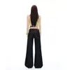 Jeans de pierna ancha de tiro bajo de alta gama en color Naranja Juvenil # Azul Profundo para mujer, corte holgado, adelgazantes, elegantes, versátiles, pantalones de pierna recta