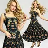 Vestido Floral de Alça Fina Estilo Férias Retrô para Mulheres Decote Quadrado Cintura Alta Barra Larga Saia Longa de Camadas Verão Saia Evasê