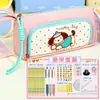 Estuche para lápices de gran capacidad con diseño de cachorro de dibujos animados en colorblock dopamina, caja de papelería de varias capas de alta apariencia estilo coreano estilo ins, bolsa para lápices