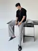 Cardigã masculino de manga curta para o verão com gola de lapela, feito de seda gelada, design simples de botões, nicho, estilo casual maduro, camisa de manga meia-manga lisa