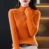 Otoño e Invierno Nuevo Transfronterizo Interior Cálido Tejido Base Camiseta Top Moda Elegante Femenina Perforación Caliente Suéter de Cuello Alto Medio para Mujer