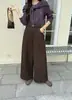 Calça Larga Feminina Outono 2026 com Fenda e Corte Curvo, Cintura Elástica, Pantalona Casual Slimming de Comprimento Três Quartos 9719