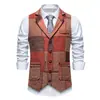 Comércio Exterior Transfronteiriço Amazon Novo Colete de Terno Masculino Retrô Xadrez Patchwork Color-Blocked com Lapela para Jovens