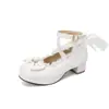 Moda Hebilla Nueva 28 Zapatos Zapatos Mary Jane Zapatos de Mujer Tacón de Moño Comercio Exterior 43 Encaje Princesa Zapatos de Salón