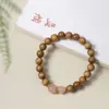 Pulsera DIY de Madera Nanmu Seda Dorada con Cuentas de Ágata de Círculo Único para Hombres y Mujeres, Cadena de Mano de Cuentas de Madera