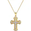 [Aço titânio] Cruz de zircão luz de luxo elegante lindo colar de diamantes completos das mulheres all-match clavícula cadeia de aço de titânio