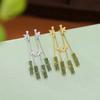 Yilu plata S925 plata esterlina chapado en oro jade de Hetian jade retro elegante aretes de botón de hoja de bambú moda nacional aretes estilo antiguo
