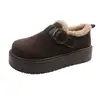 Zapatos de Algodón con Forro de Piel y Suela Gruesa de Invierno para Mujer, Aumentan la Altura 5cm~, Calientes, Totalmente Cerrados, Mocasines, Hebilla de Cuero Retro, Mate