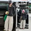 Conjunto de Dos Piezas para Niñas: Camiseta Casual de Manga Larga y Pantalones Cargo de Otoño, Elegante y Versátil, Atuendo de Corte Relajado para Niños Mayores en Primavera