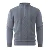 Suéter Casual Masculino Cross Outono Inverno Malha Trançada Juventude Com Pelúcia Adicional Espesso Gola Alta Meio Zíper Tricô Roupa de Baixo